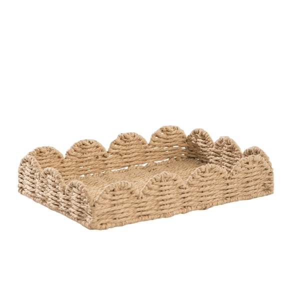 LEJHVAQK Handwoven Paper Rope Storage Tray - Sustainable Rectangular Desktop Organizer - Eco-Friendly Woven Basket for Keys, Jewelry & Mail - Minimalist Decorative Tray for Entryway & Office(S)