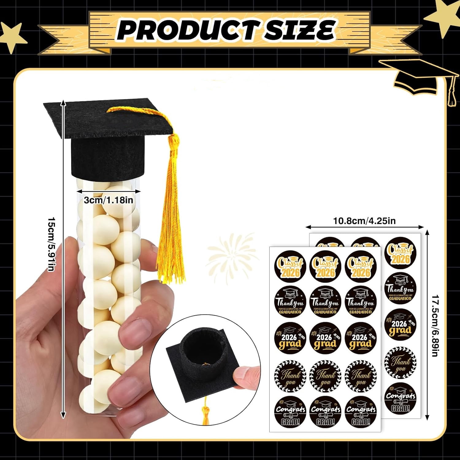 LEJHVAQK Party Supplies 30-Pack Graduation Candy Tubes with Mini Caps and Tassels Class of 2026 Graduation Party Favor Containers DIY Clear Sweet Holders for High School College Celebration Decor