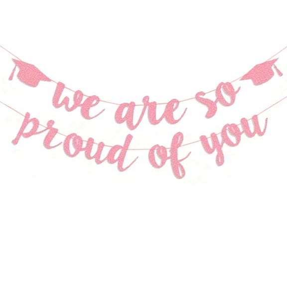 LEJHVAQK Rose Gold Graduation Banner We Are So Proud of You Glitter Sign Class of 2026 Premium Chic Congrats Grad Decor for Senior Night Home Decoration Photo Backdrop