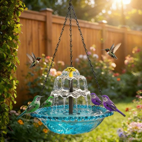 LEJHVAQK Solar Hanging Bird Bath Fountain, Hanging Bird Bath with Solar Fountain for Outdoors, Solar Powered Water Fountain with Large Capacity Basin, Bird Bath Solar Fountain for Garden, Backyard