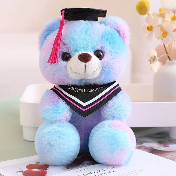 LEJHVAQK Tie-Dye Graduation Teddy Bear: 10" Rainbow Plush with Doctoral Cap & Gown for Class of 2026, Congratulations Keepsake Gift, Without Gift Box Package, 1 Packith