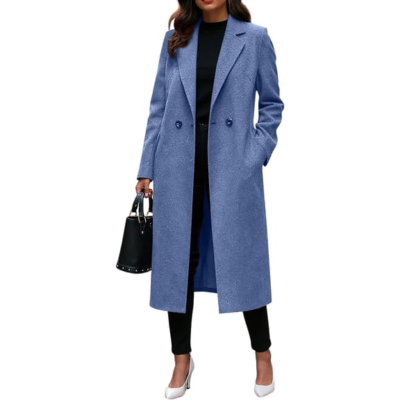 LEJHVAQK Women's Long Wool Coat 2026 Fall Winter Notched Lapel Single-Breasted Peacoat Trench Coat Jacket Overcoat