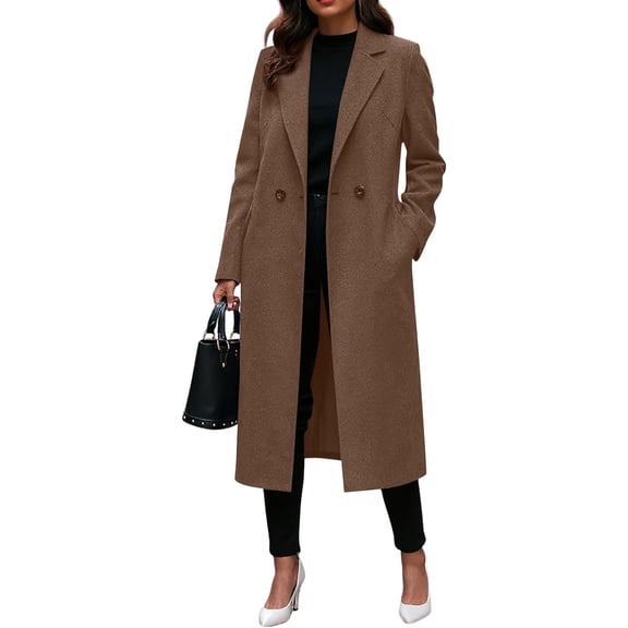 LEJHVAQK Women's Long Wool Coat 2026 Fall Winter Notched Lapel Single-Breasted Peacoat Trench Coat Jacket Overcoat