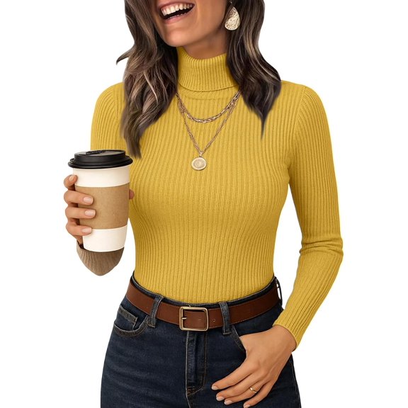 LEJHVAQK Women's Turtleneck Sweater 2026 Long Sleeve Shirts Fall Trendy Tops Slim Fitted Ribbed Knit Basic Casual Sweater