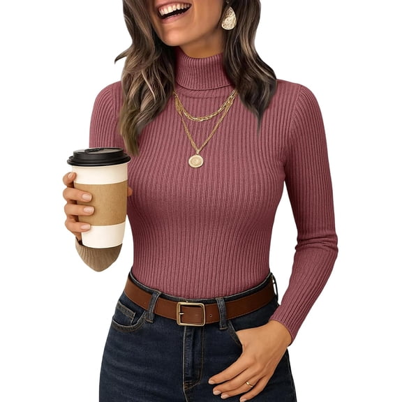LEJHVAQK Women's Turtleneck Sweater 2026 Long Sleeve Shirts Fall Trendy Tops Slim Fitted Ribbed Knit Basic Casual Sweater