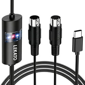 LEKATO 6.5Ft MIDI Cable MIDI to USB C Type-C MIDI Interface with Input & Output Connecting Keyboard/Synthesizer for Editing Recording Professional MIDI Cable Adapter with Windows/Mac for Studio