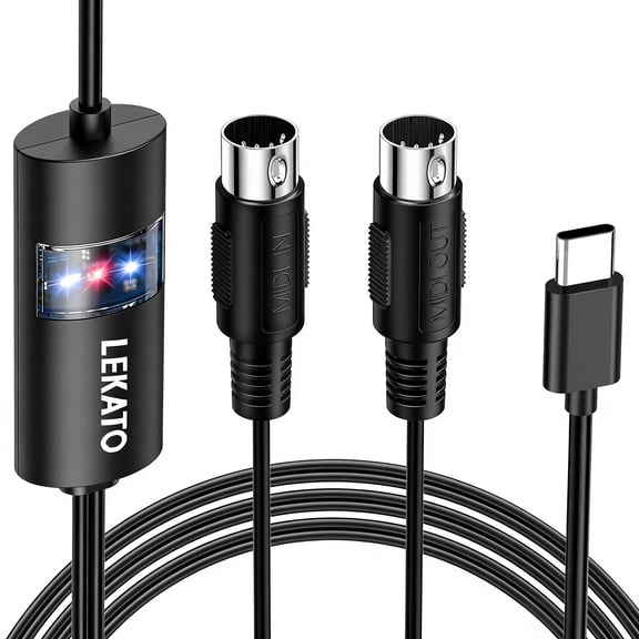LEKATO 6.5Ft MIDI Cable MIDI to USB C Type-C MIDI Interface with Input & Output Connecting Keyboard/Synthesizer for Editing Recording Professional MIDI Cable Adapter with Windows/Mac for Studio