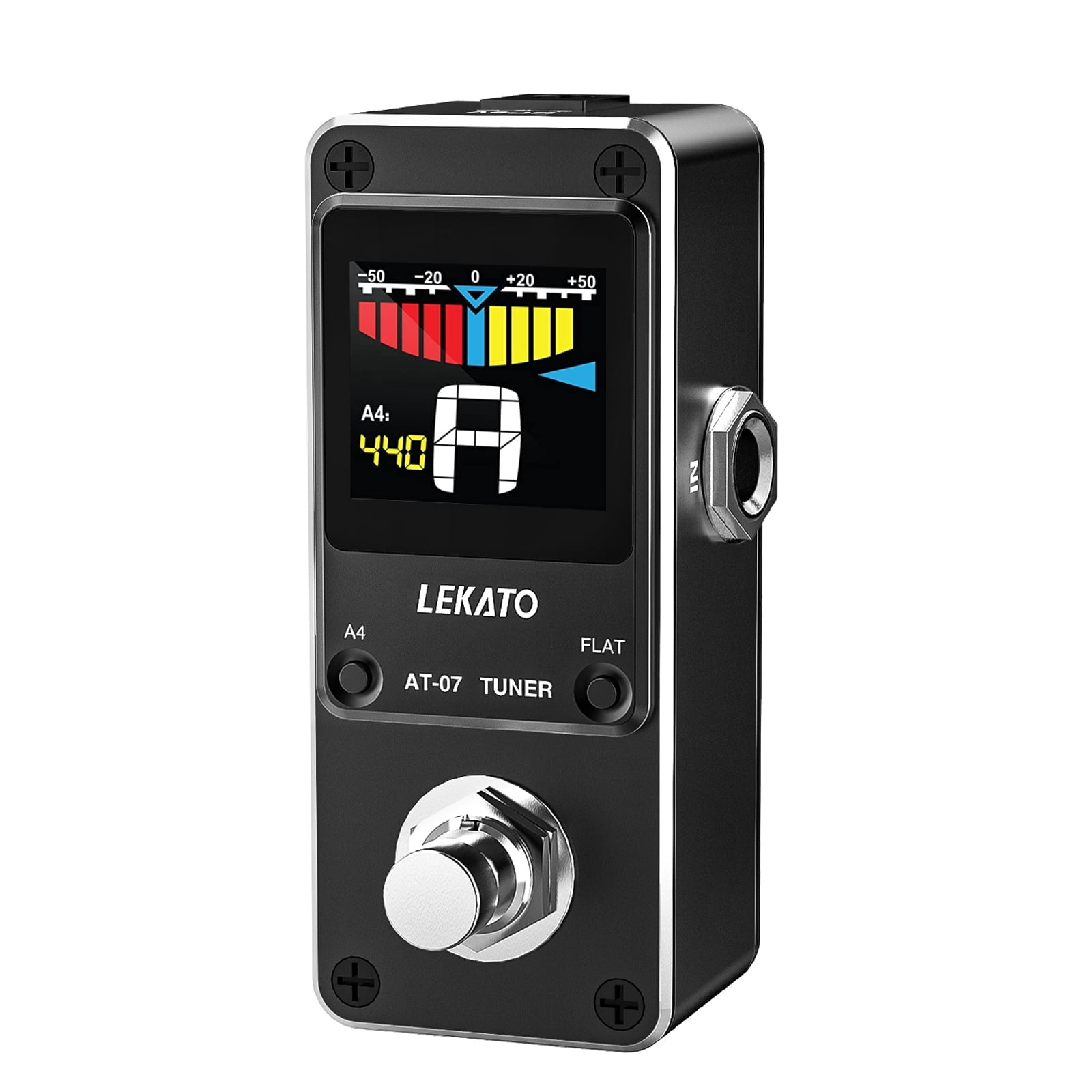 LEKATO Guitar Tuner Pedal with True Bypass, Chromatic Tuner Pedal for Electric Guitar and Bass, Color Display Tuning Pedal with Mute, Pitch and Flat Tuning