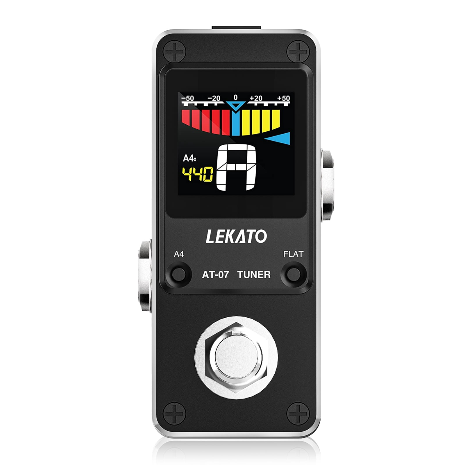 LEKATO Guitar Tuner Pedal with True Bypass, Color Display Tuning Pedal with Mute, Chromatic Tuner Pedal for Electric Guitar and Bass, Pitch and Flat Tuning
