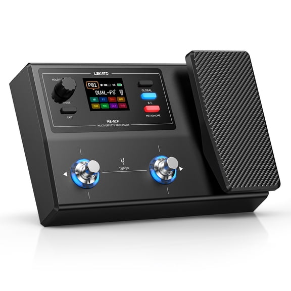 LEKATO ME-02P Rechargeable Multi Effects Guitar Pedal with Expression Wah Volume 70 35 Amp IR Cab 100 Presets Type-C USB OTG Audio Interface Color Screen