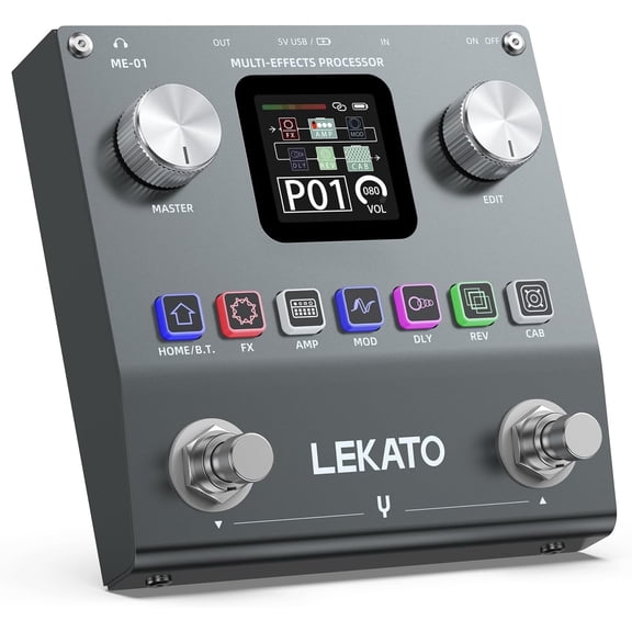 LEKATO Multi Effects Guitar Pedal, Electric Guitar Effects Pedal, Pocket Rechargeable Effects Processor with 6 Effects Modules, 80 Presets, 20 IRs, BT Audio, Headphone Output