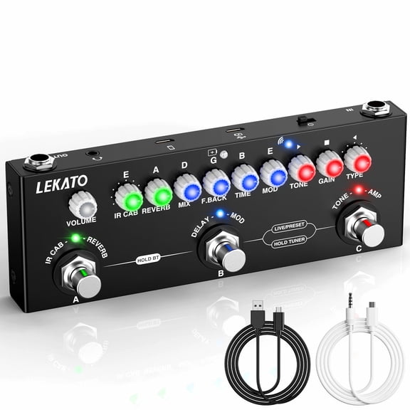 LEKATO Multi Effects Guitar Pedal with IR Loading 9 AMP Models Delay Reverb Distortion Overdrive Rechargable Electric Guitar Effects Multi Pedal Support Recording Bluetooth 5.0