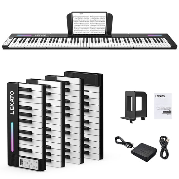 LEKATO Portable Piano Keyboard, 4 pcs Magnetic Electric Piano with Up to 88 Keys, 128 Tones, 128 Rhythm, 21 Demo, Split, Dual Tone, Record, Bluetooth MIDI, Headphone Jack, for Beginners Home Travel