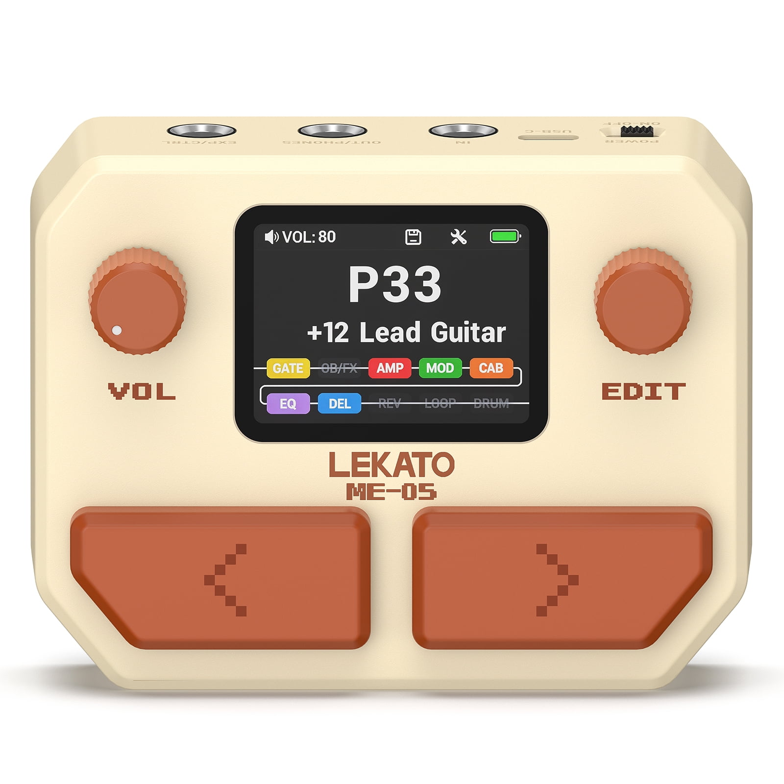 LEKATO Portable Pocket Multi Effects Pedal, 100+ Built-in Guitar/Bass/Acoustic Effects, Amp Modeling, IR Cabinets Simulation, Stereo OTG USB Audio Interface, Rechargeable Guitar Pedal