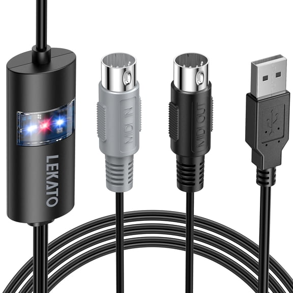 LEKATO USB MIDI Cable MIDI USB Interface with Input & Output Connecting Piano Keyboard/Synthesizer for Editing & Recording Professional MIDI Cable Adapter with Windows/Mac for Studio -6.5Ft