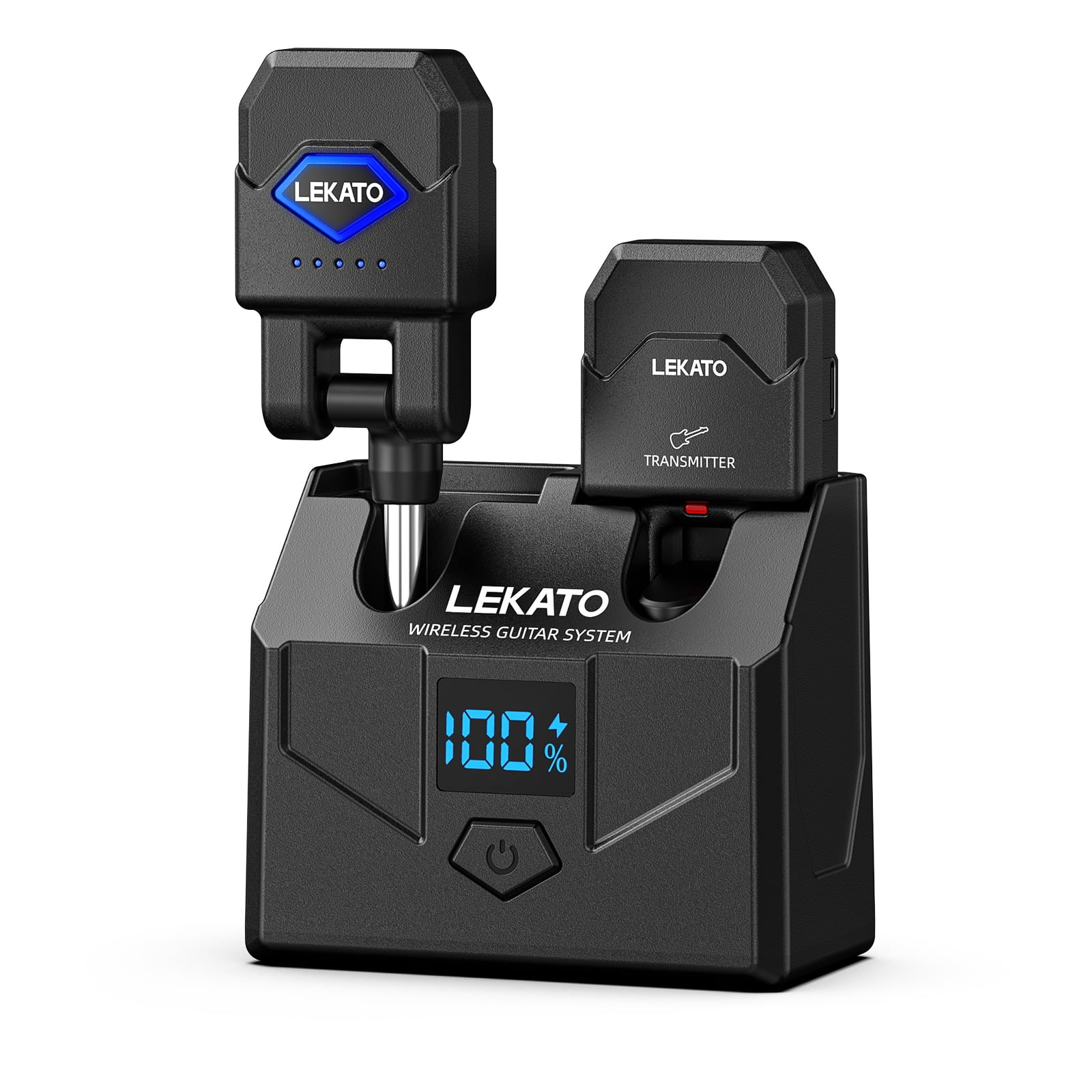 LEKATO WS-200 2.4GHz Wireless Guitar Transmitter & Receiver Set with Charging Case,15 Hours Battery Life, 4 Channels, Rechargeable 1/4" Plug for Guitar, Bass and Electric Instruments