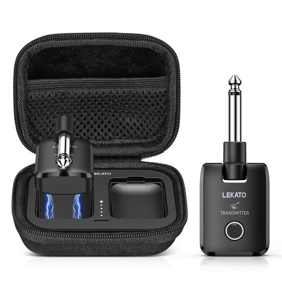 LEKATO WS-300 Wireless Guitar System with Charging Case 2.4 GHz Rechargeable Audio Wireless Guitar Transmitter Receiver High Fidelity Sound for Guitar Bass and Keyboard