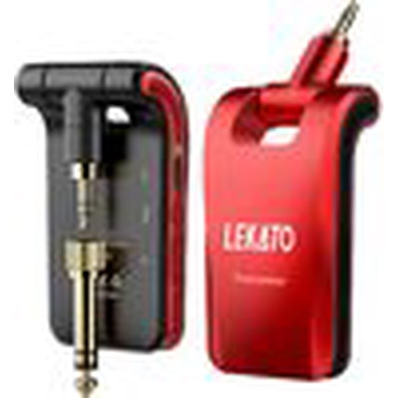 LEKATO WS-60 2.4GHz Wireless Guitar System 6 Channels Rechargeable Audio Wireless Transmitter Receiver for Guitar Bass Electric Instruments Stereo and Mono 1/4" & 1/8" 2 in 1 Plugs