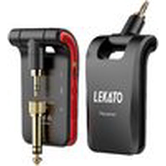 LEKATO WS-60 2.4GHz Wireless Guitar System 6 Channels Rechargeable Audio Wireless Transmitter Receiver for Guitar Bass Electric Instruments Stereo and Mono 1/4" & 1/8" 2 in 1 Plugs