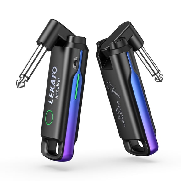 LEKATO WS-70 Wireless Guitar System UHF Wireless Guitar Transmitter Receiver Rechargeable Audio Wireless Transmitter and Receiver with 70 Channels Wireless for Bass Electric Instruments