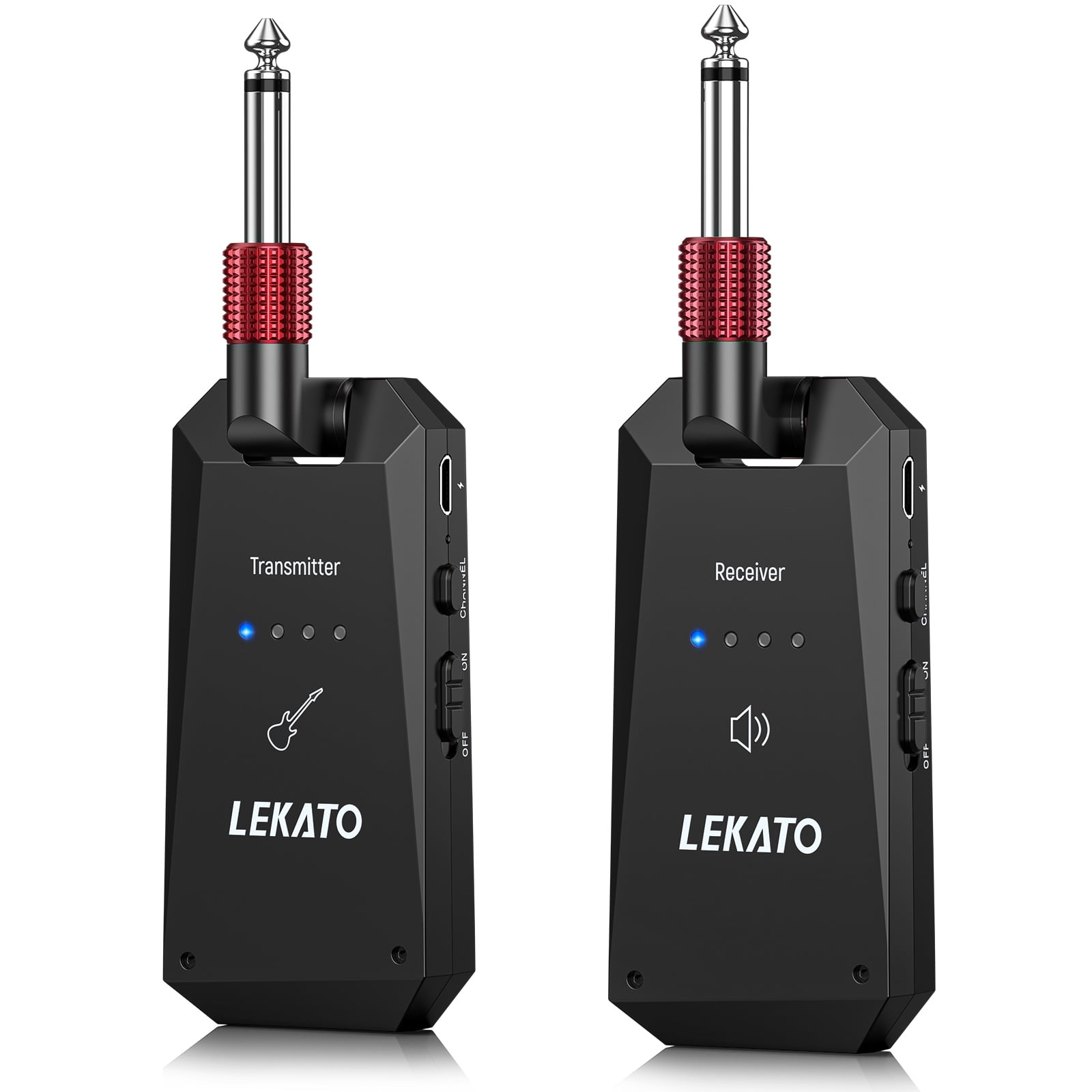 LEKATO WS-90 Wireless Guitar System 5.8G Wireless Guitar Transmitter Receiver 4 Channels Rechargeable Guitar Wireless System for Electric Guitar Bass