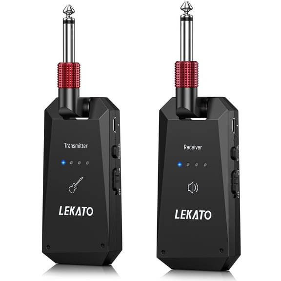 LEKATO WS-90 Wireless Guitar System 5.8G Wireless Guitar Transmitter Receiver 4 Channels Rechargeable Guitar Wireless System for Electric Guitar Bass