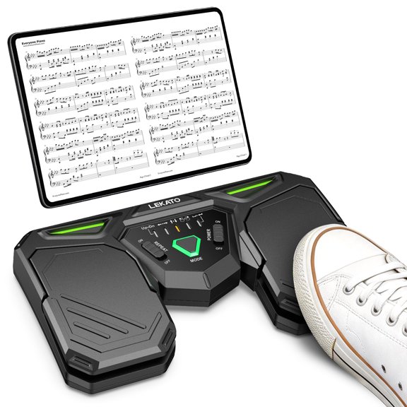 LEKATO WT-5 Wireless Bluetooth Page Turner Pedal for ipad Android HarmonyOS IOS Phones Sheet Music Foot Pedal with USB-C Charging Support