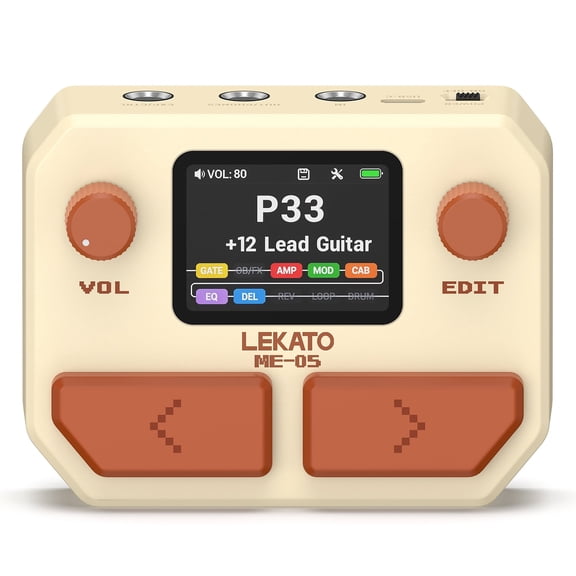 LEKATO White ME-05 MINI Pocket Multi-Effects Guitar Pedal with 10 Effects Modules 100 Drum Rhythms and 40-second Stereo Looper 99 Presets 40 Amp/Cab OTG USB Audio Interface BT