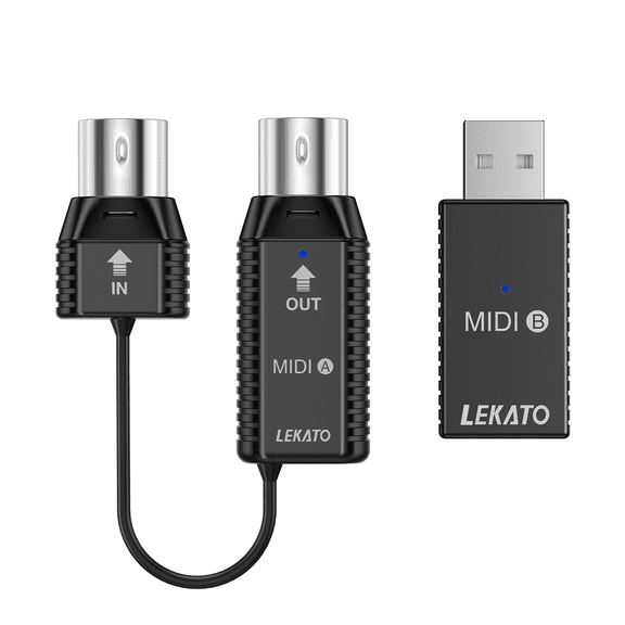LEKATO Wireless MIDI Adapter MIDI Bluetooth with USB MIDI Ultra Low Latency 5 PIN for Synthesizer EWI Keytar Digital Piano Keyboard to MIDI Devices Mac OS/iOS Win XP