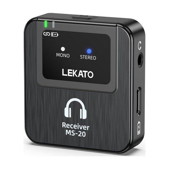 LEKATO Wireless in-Ear Monitor MS-20 2.4G IEM System Low Latency Auto-Pairing Receiver OTG Support One to More in-Ear Monitoring for Live Performance Stage Singer Band -Only Receiver
