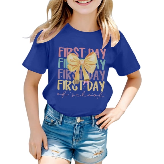 LEKDFST Back to School Graphic Tees for Girls Boys Pre Kindergarten 1st 2nd 3rd Grade First Day of School T-Shirts Unisex Kids Short Sleeve Shirts Blue 5-6 Years