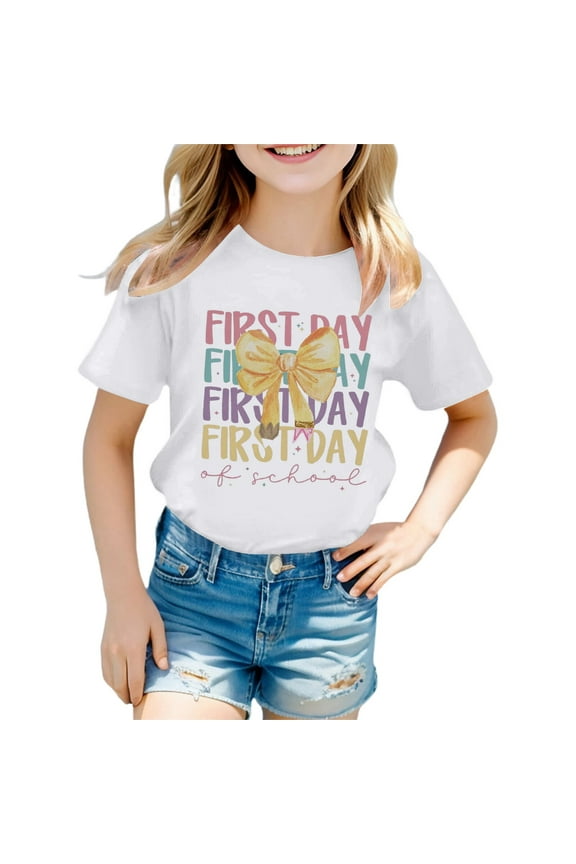 Back to School Graphic Tees for Girls Boys Pre Kindergarten 1st 2nd 3rd Grade First Day of School T-Shirts Unisex Kids Short Sleeve Shirts White 5-6 Years