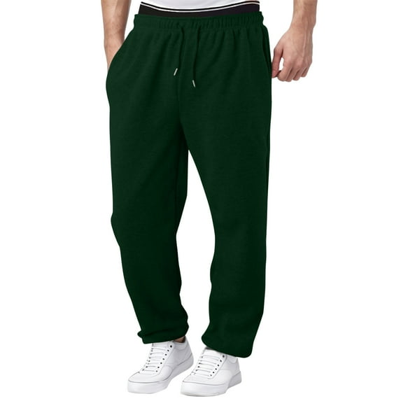 LEKDFST Baggy Sweatpants for Men Open Bottom Fleece Wide Leg Joggers with Pockets Drawstring Waist Solid Casual Athletic Workout Sweat Pants Green M