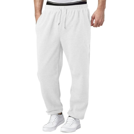 LEKDFST Baggy Sweatpants for Men Open Bottom Fleece Wide Leg Joggers with Pockets Drawstring Waist Solid Casual Athletic Workout Sweat Pants White XL