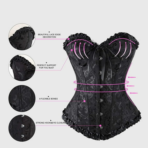 LEKDFST Black Lace Corset Tops for Women Plus Size Corset Bustier Lace Up Overbust Bustier Lingerie Bodyshaper Tops XL