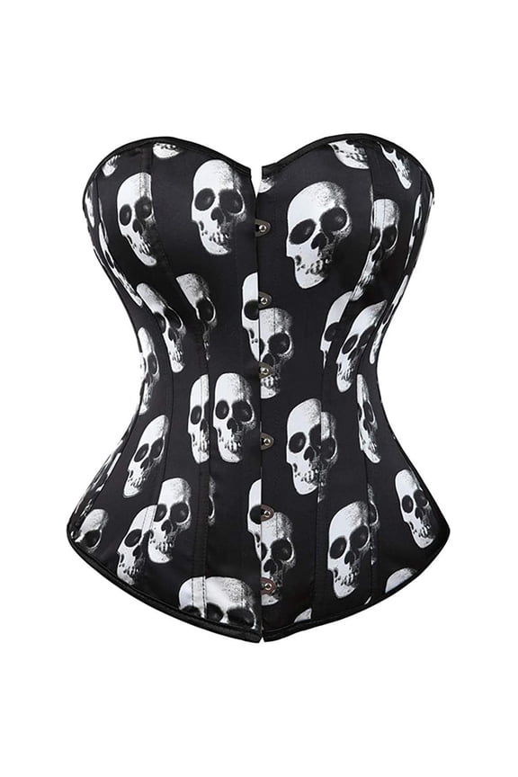 Black Overbust Corset Tops For Women Casual Tube Skeleton Print Strapless Bustier Bodyshaper Tops XXXXXL