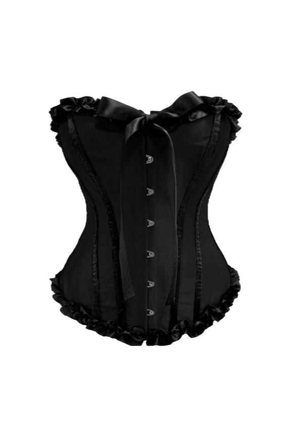 Black Womens Overbust Corset Top For Waist Training Lace up Bustier Lingerie Bodyshaper Tops L