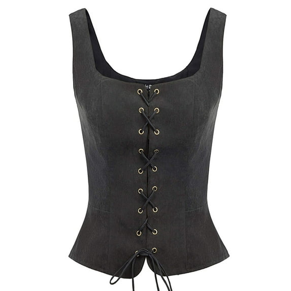 LEKDFST Black Womens Overbust Corset Top Vintage Vest Court Belted Vest Halloween for Women Renaissance Corset Bodyshaper Top M