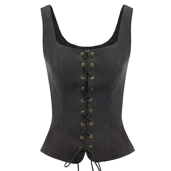 LEKDFST Black Womens Overbust Corset Top Vintage Vest Court Belted Vest Halloween for Women Renaissance Corset Bodyshaper Top M