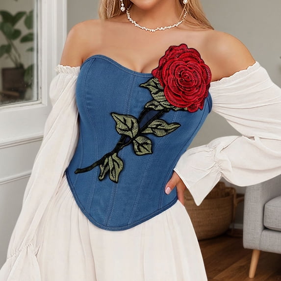 LEKDFST Blue Womens Breathable Corset Top Satin Overbust Lace Up Waist Trainer for Women S
