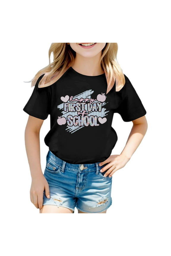 Boys Girls Back to School Graphic Tees Pre Kindergarten 1st 2nd 3rd Grade First Day of School T-Shirts Unisex Kids Short Sleeve Shirts Black 3-4 Years