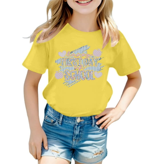 LEKDFST Boys Girls Back to School Graphic Tees Pre Kindergarten 1st 2nd 3rd Grade First Day of School T-Shirts Unisex Kids Short Sleeve Shirts Yellow 13-14 Years