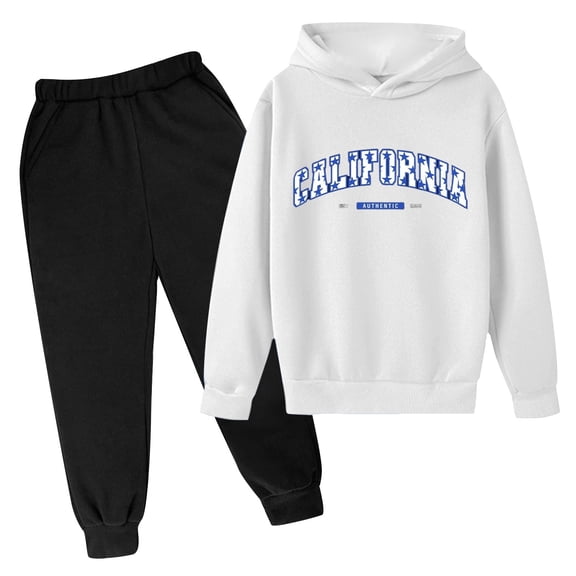 LEKDFST Boys Tracksuit Fall Winter Long Sleevee Hoodie Set Letter Print Jogger Pants Set Casual Athletic Outfits Set White 5-6 Years