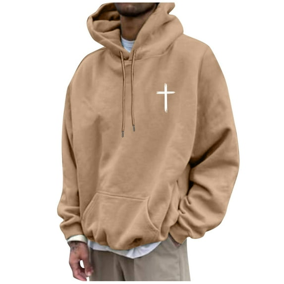 LEKDFST Christian Hoodies for Men Inspirational God Sweatshirts Faith Jesus Hoodie Vintage Bible Verse Graphic Pullover Khaki XL