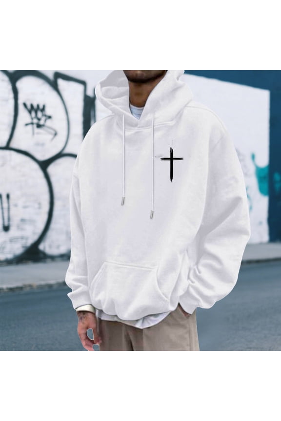 Christian Hoodies for Men Inspirational God Sweatshirts Faith Jesus Hoodie Vintage Bible Verse Graphic Pullover White L