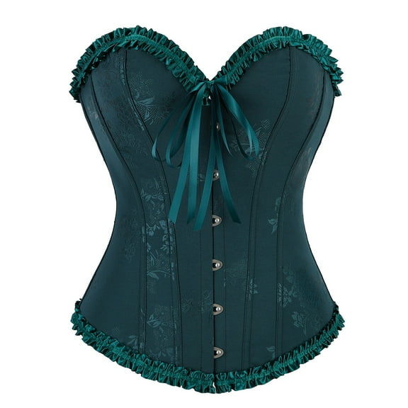 LEKDFST Dark Green Overbust Lace Corset Tops for Women Bodyshaper Sexy Corset Top Push Up Bustier Waist Trainer Bustier Top XL