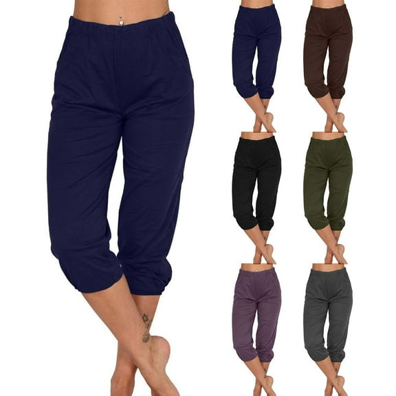LEKDFST Dress Capri Pants For Women Solid Color Low Waist Stretchy Capris Athletic Womens Lightweight Pants Black L