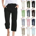 thumbnail image 1 of LEKDFST Dressy Capri Pants For Women Solid Color Elastic High Waist Drawstring Linen Capris Womens Lightweight Crop Pants Beige L, 1 of 5