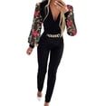 thumbnail image 1 of LEKDFST Elegant Sequin Jumpsuits for Women Dressy Formal Evening Party Wedding Guest Mesh Shiny Floral Sleeve V Neck Rompers for Women Black XXL, 1 of 6