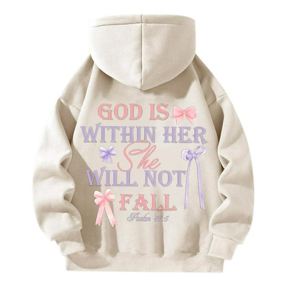LEKDFST Faith Over Fear Zip Up Hoodie Women Christian Trendy Graphic Oversized Sweatshirt Long Sleeve Casual Tops Beige L